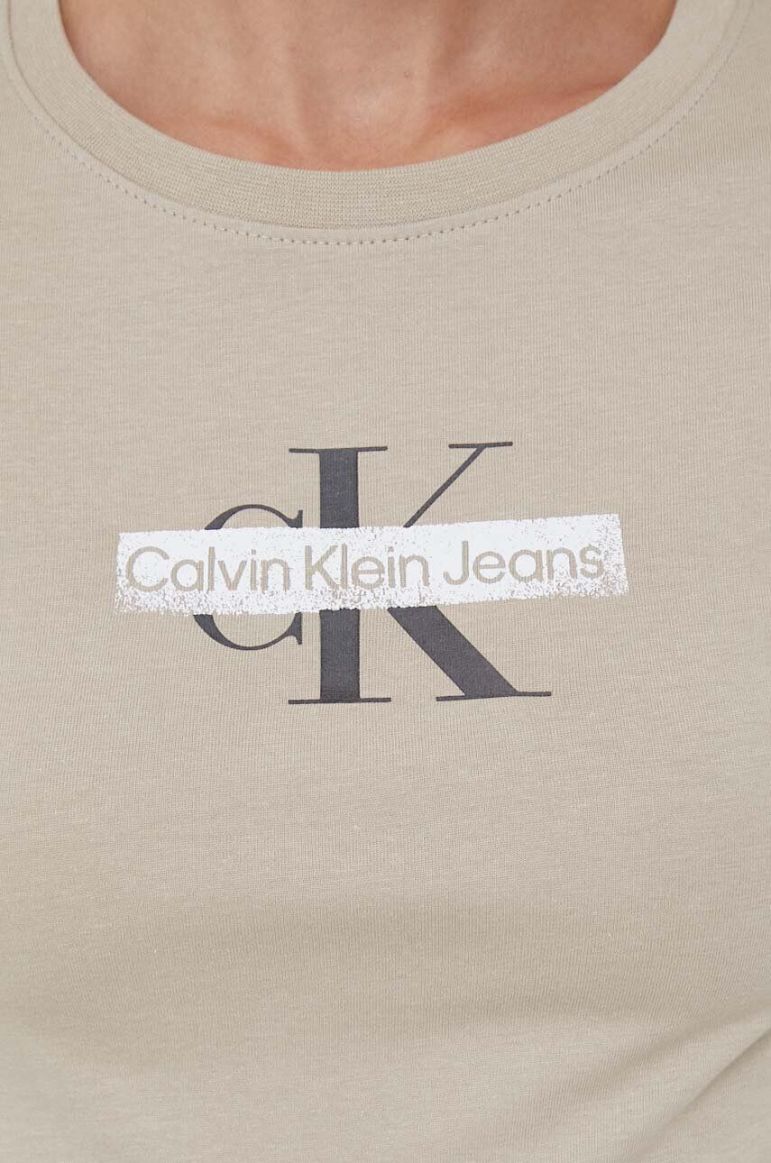 Calvin Klein Jeans Bavlnené tričko s dlhým rukávom béžová farba - Pepit.sk