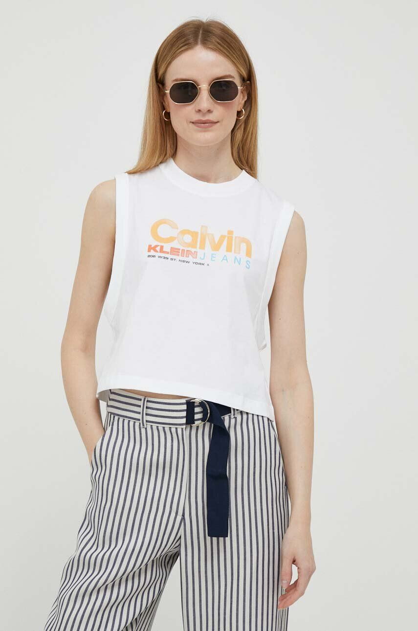 Calvin Klein Jeans Bavlnený top biela farba - Pepit.sk