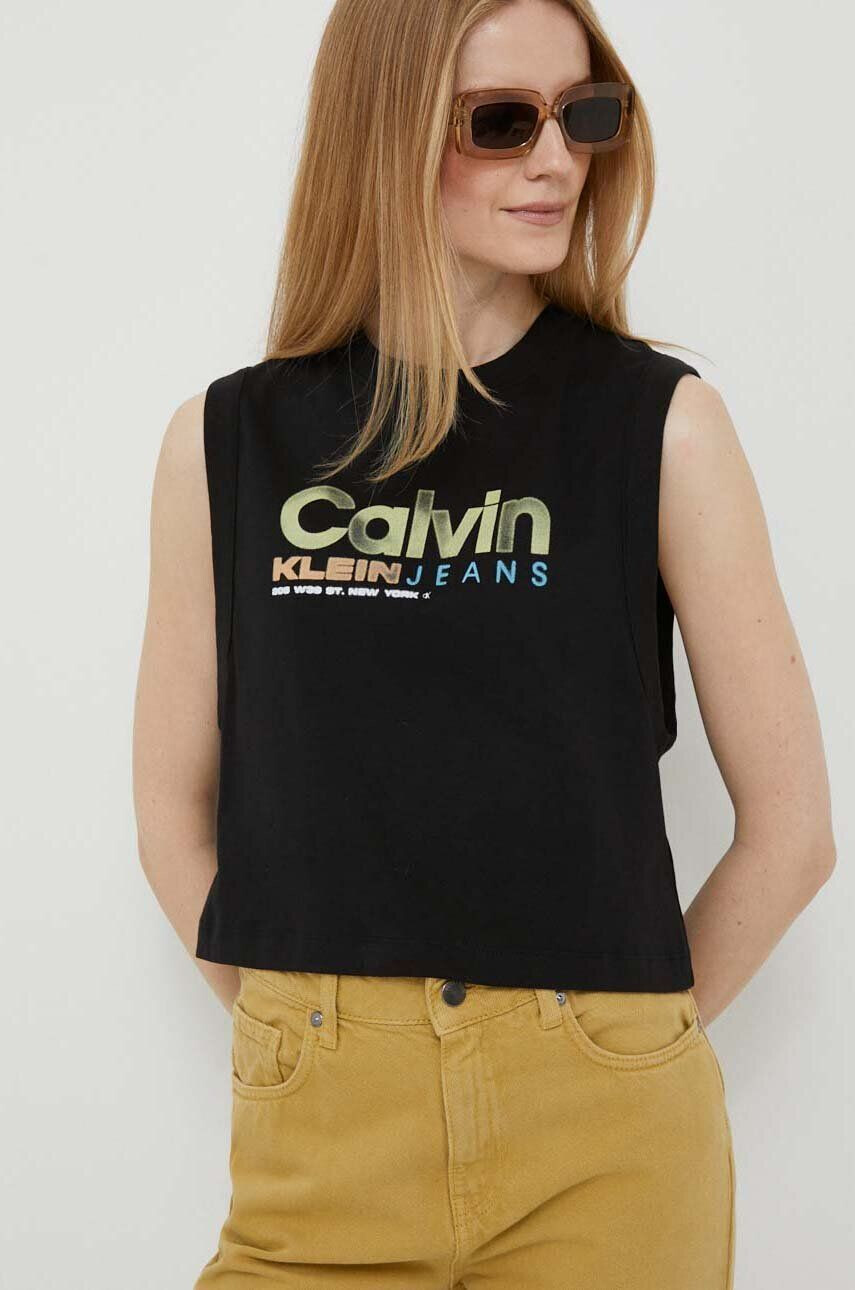 Calvin Klein Jeans Bavlnený top čierna farba - Pepit.sk