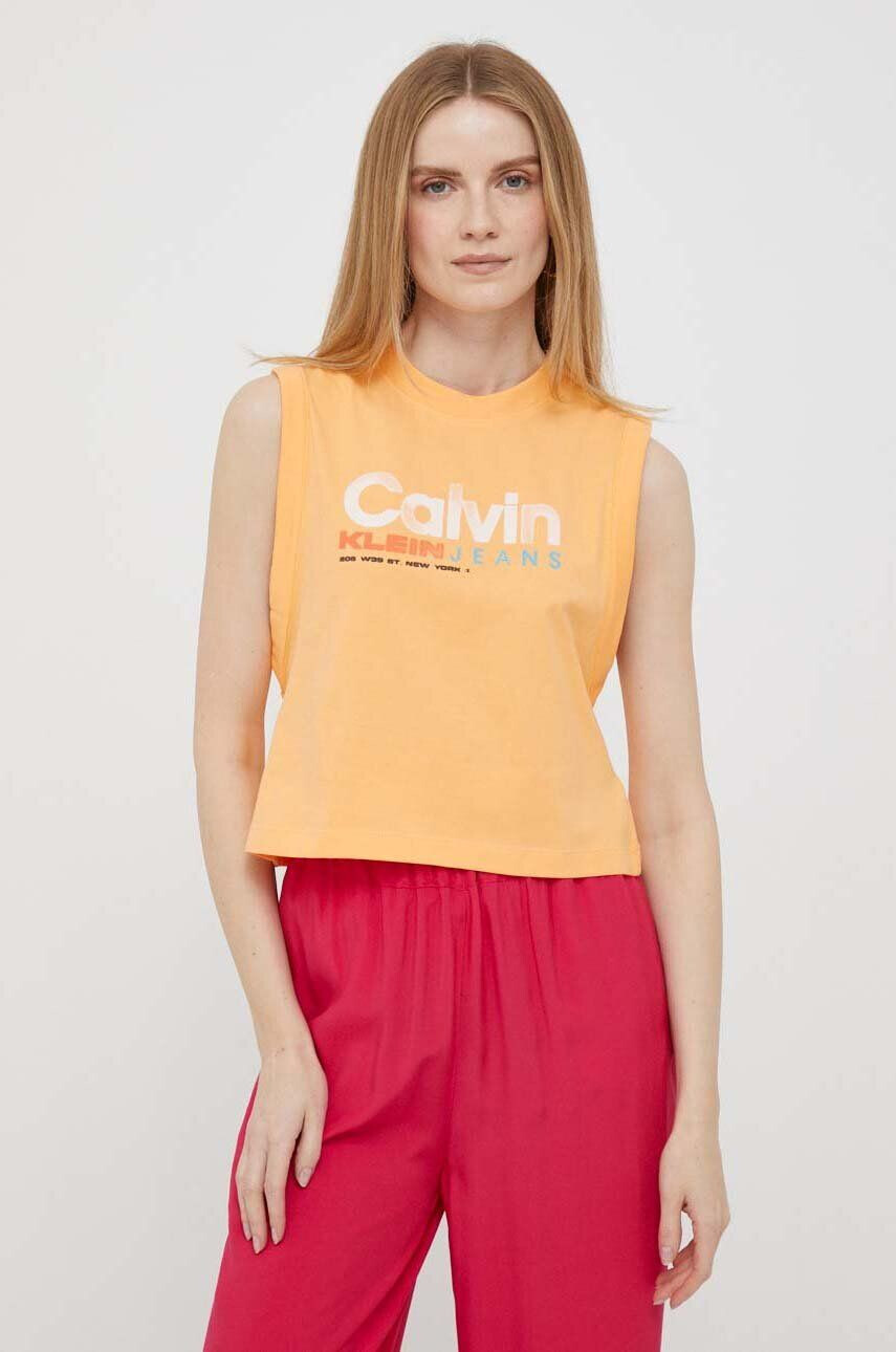 Calvin Klein Jeans Bavlnený top oranžová farba - Pepit.sk