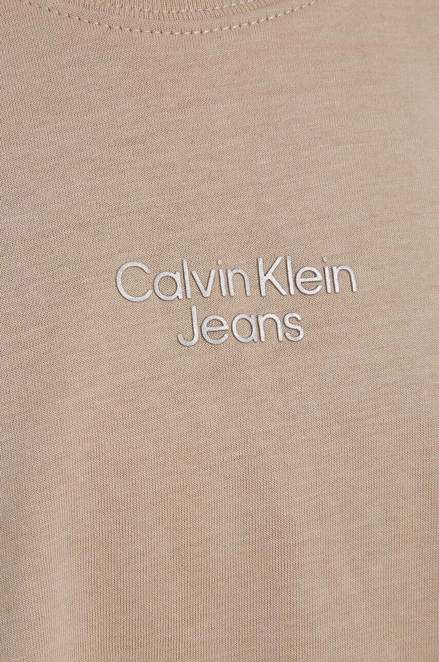 Calvin Klein Jeans Detské bavlnené tričko béžová farba - Pepit.sk