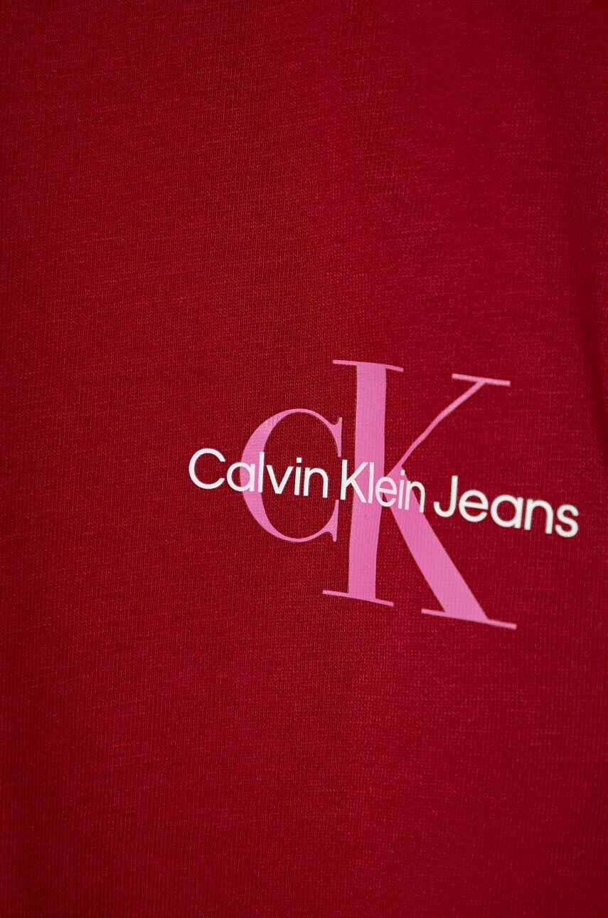 Calvin Klein Jeans Detské bavlnené tričko bordová farba - Pepit.sk