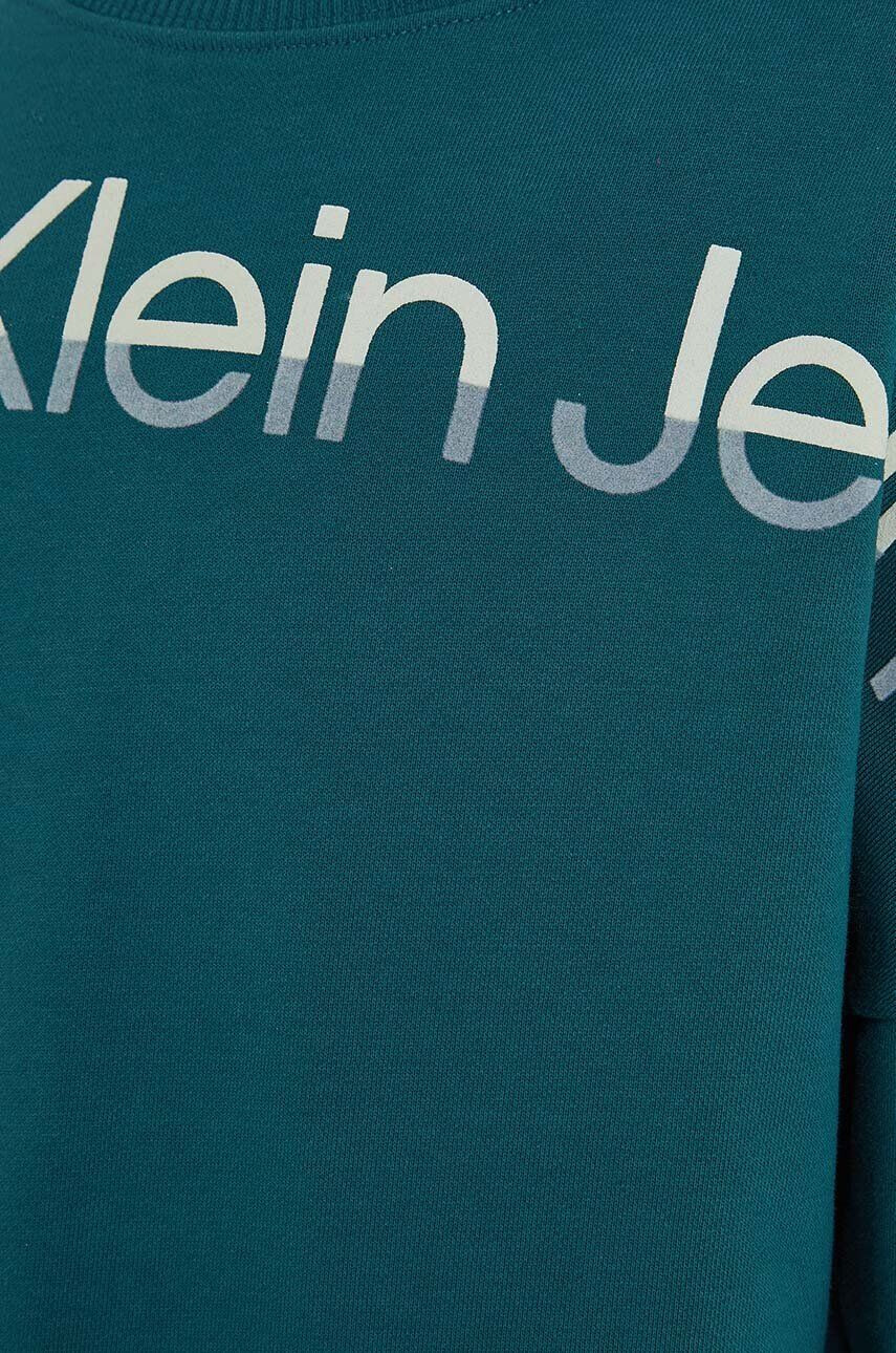 Calvin Klein Jeans Dievčenské bavlnené šaty zelená farba mini áčkový strih - Pepit.sk