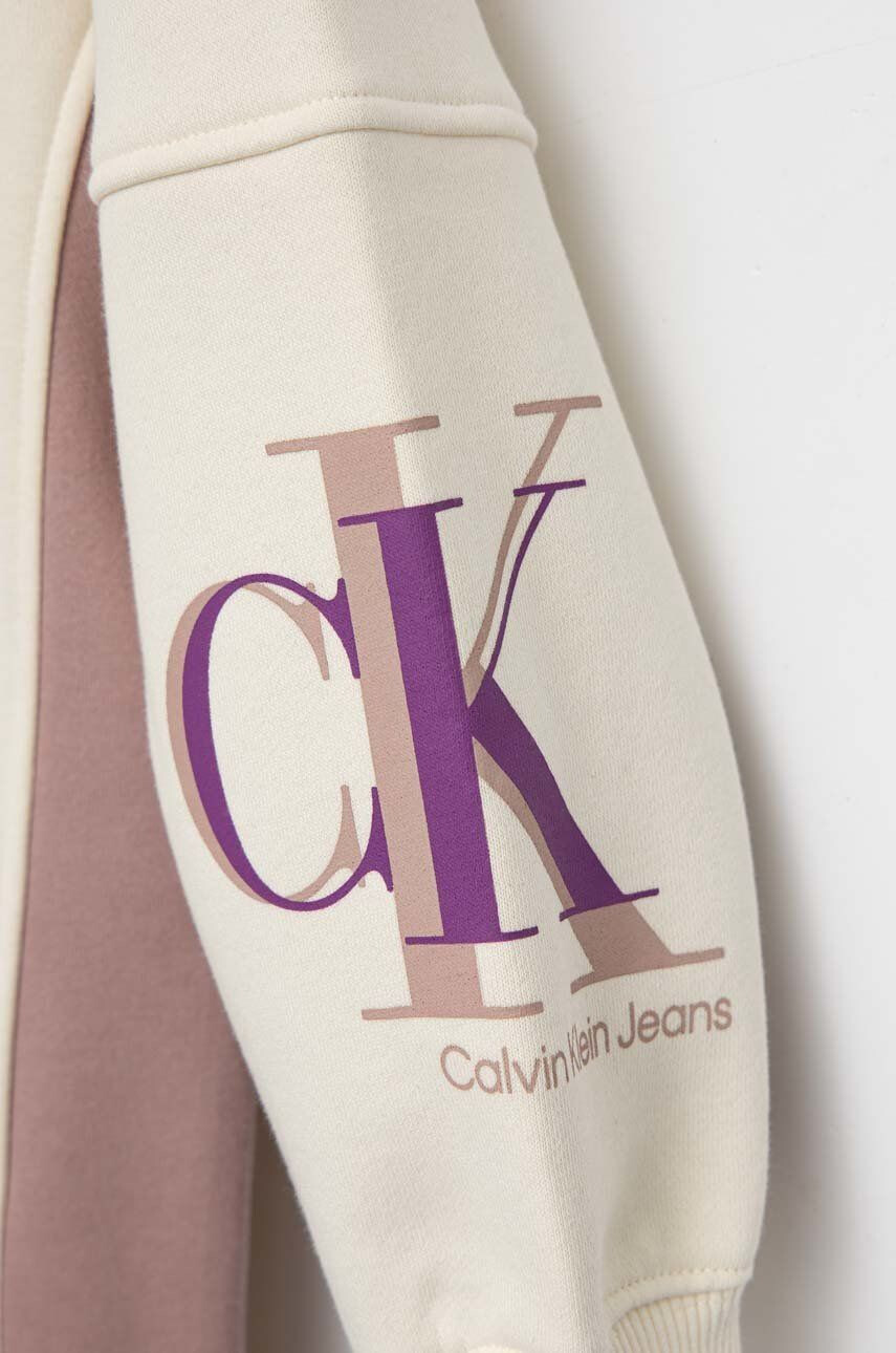 Calvin Klein Jeans Dievčenské šaty béžová farba mini oversize - Pepit.sk