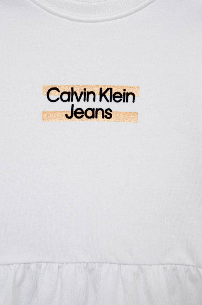 Calvin Klein Jeans Dievčenské šaty biela farba mini áčkový strih - Pepit.sk