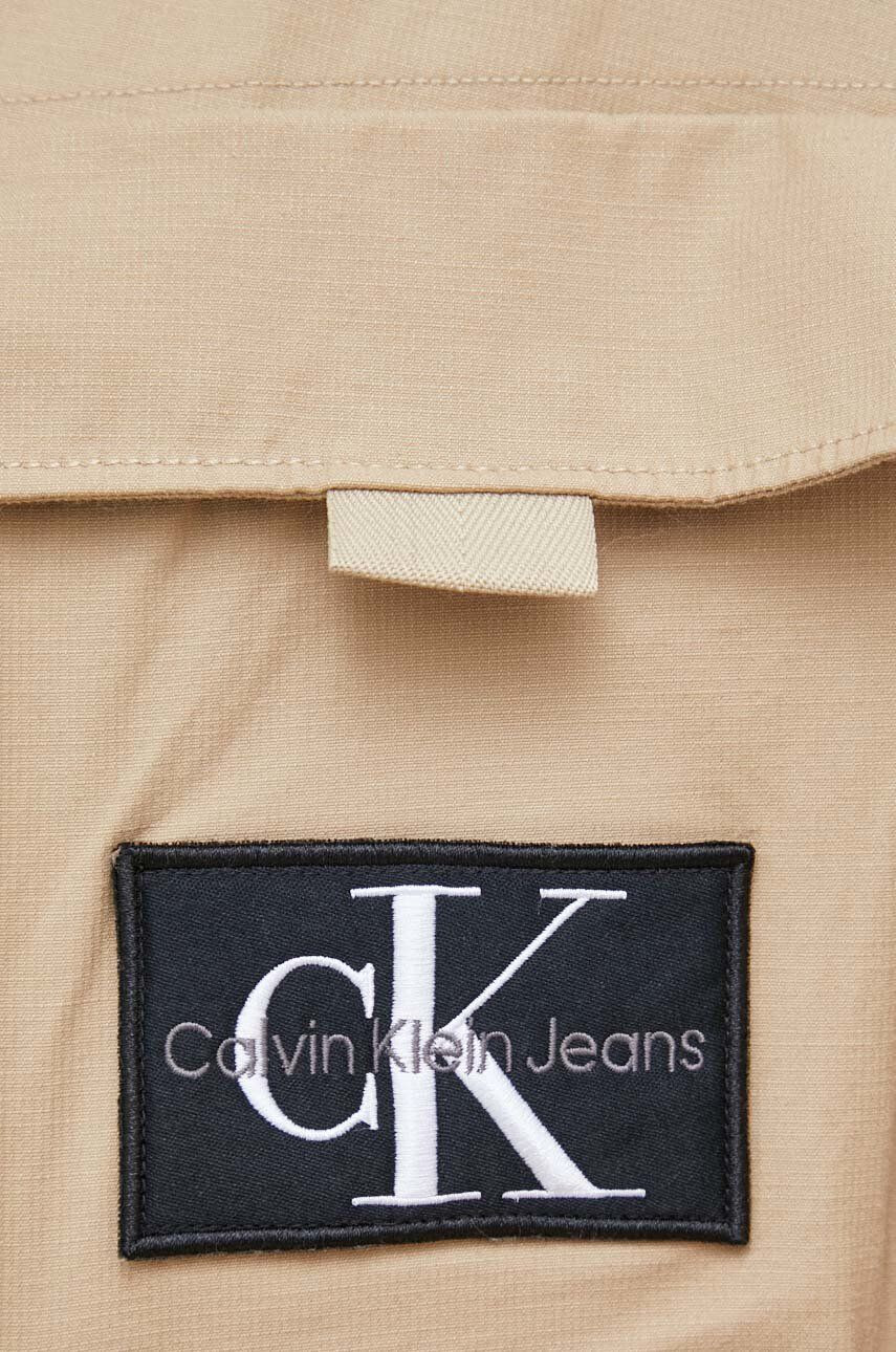 Calvin Klein Jeans Košeľa pánska béžová farba voľný strih s klasickým golierom - Pepit.sk