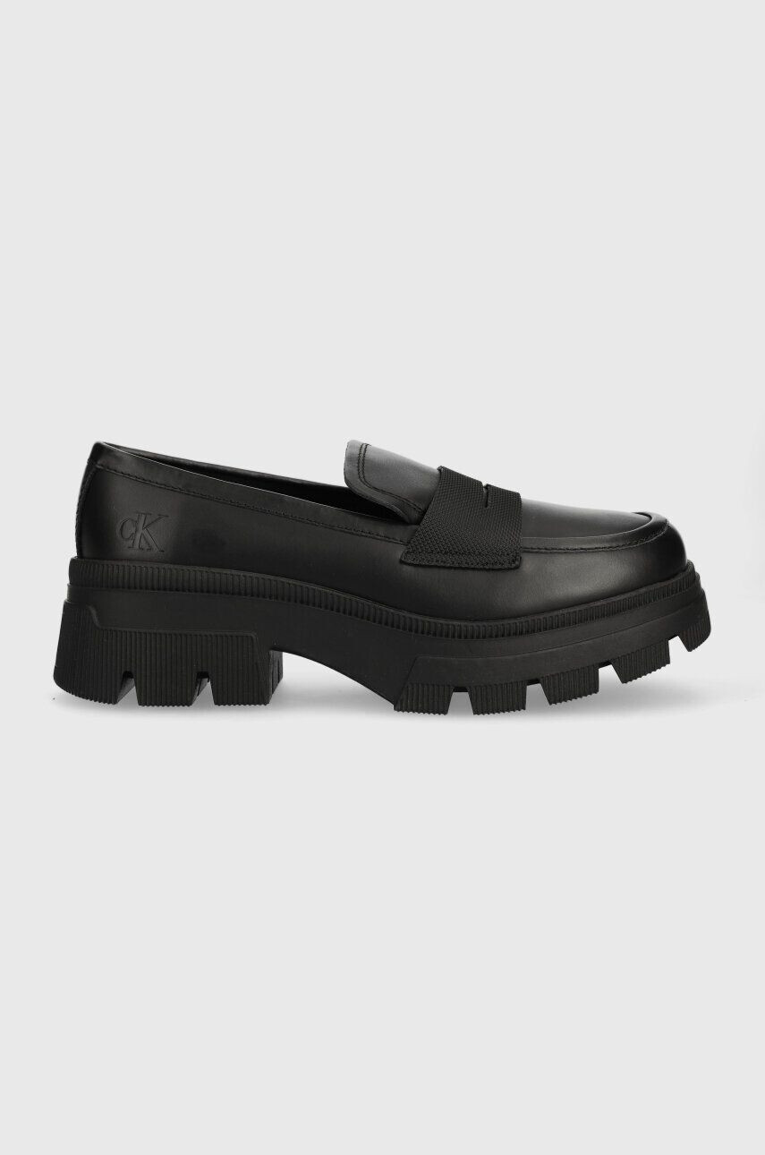 Calvin Klein Jeans Kožené mokasíny CHUNKY COMBAT LOAFER WN dámske čierna farba na platforme YW0YW01120 - Pepit.sk