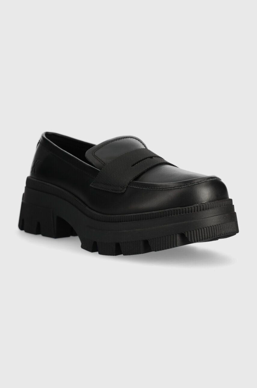 Calvin Klein Jeans Kožené mokasíny CHUNKY COMBAT LOAFER WN dámske čierna farba na platforme YW0YW01120 - Pepit.sk