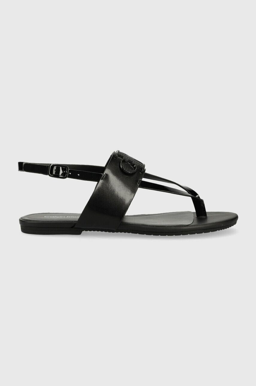 Calvin Klein Jeans Kožené sandále FLAT SANDAL HW dámske čierna farba YW0YW00953 - Pepit.sk