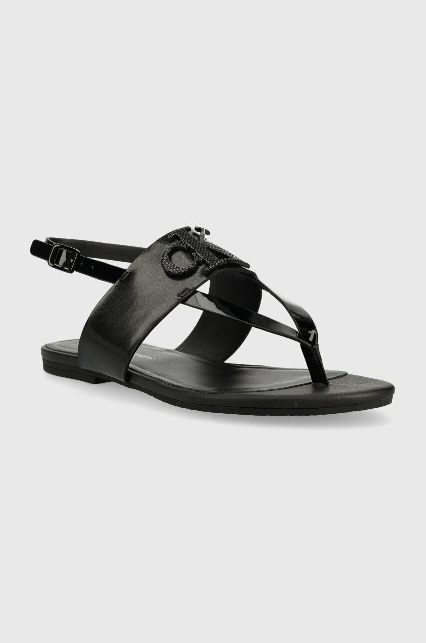 Calvin Klein Jeans Kožené sandále FLAT SANDAL HW dámske čierna farba YW0YW00953 - Pepit.sk