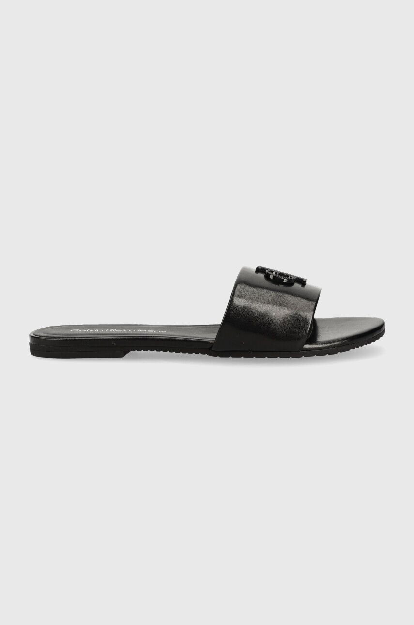 Calvin Klein Jeans Kožené šľapky FLAT SANDAL STRAP HW dámske čierna farba YW0YW00952 - Pepit.sk