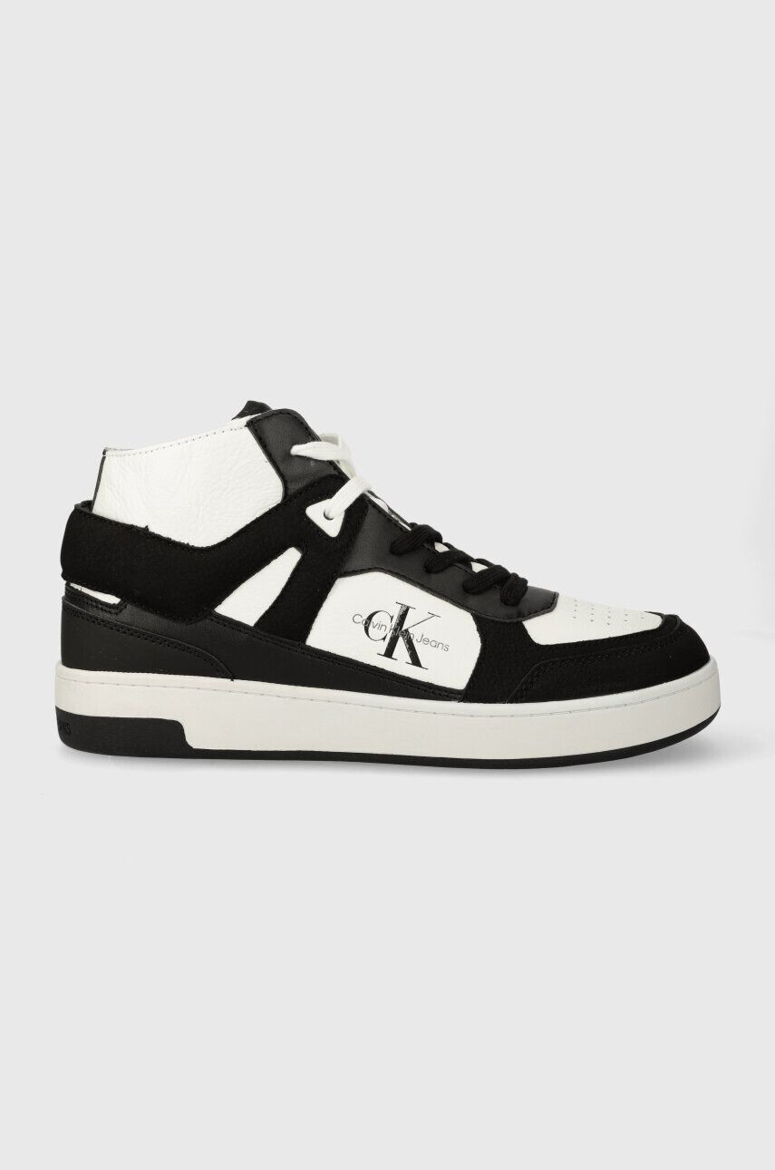 Calvin Klein Jeans Kožené tenisky BASKET CUPSOLE MID LTH ML FAD čierna farba YM0YM00883 - Pepit.sk