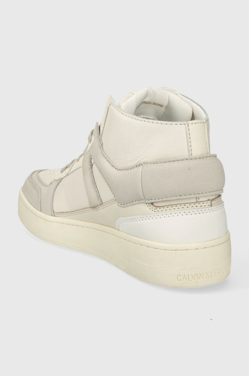 Calvin Klein Jeans Kožené tenisky BASKET CUPSOLE MID LTH ML FAD béžová farba YM0YM00883 - Pepit.sk