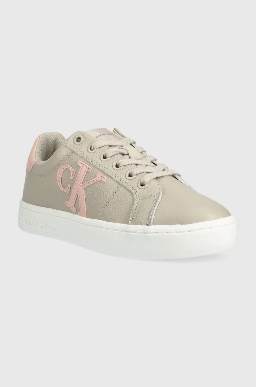 Calvin Klein Jeans Kožené tenisky Classic Cupsole Laceup Low biela farba - Pepit.sk