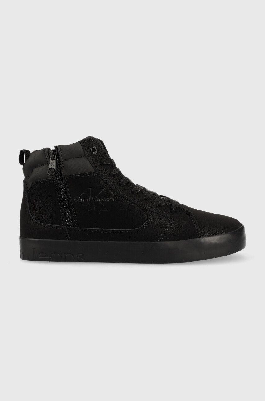 Calvin Klein Jeans Kožené tenisky Vulcanized Laceup Mid Zip čierna farba - Pepit.sk