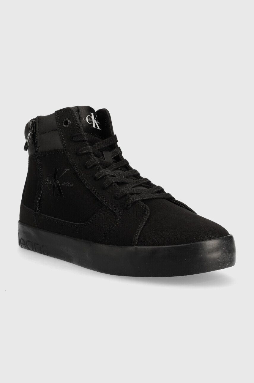 Calvin Klein Jeans Kožené tenisky Vulcanized Laceup Mid Zip čierna farba - Pepit.sk