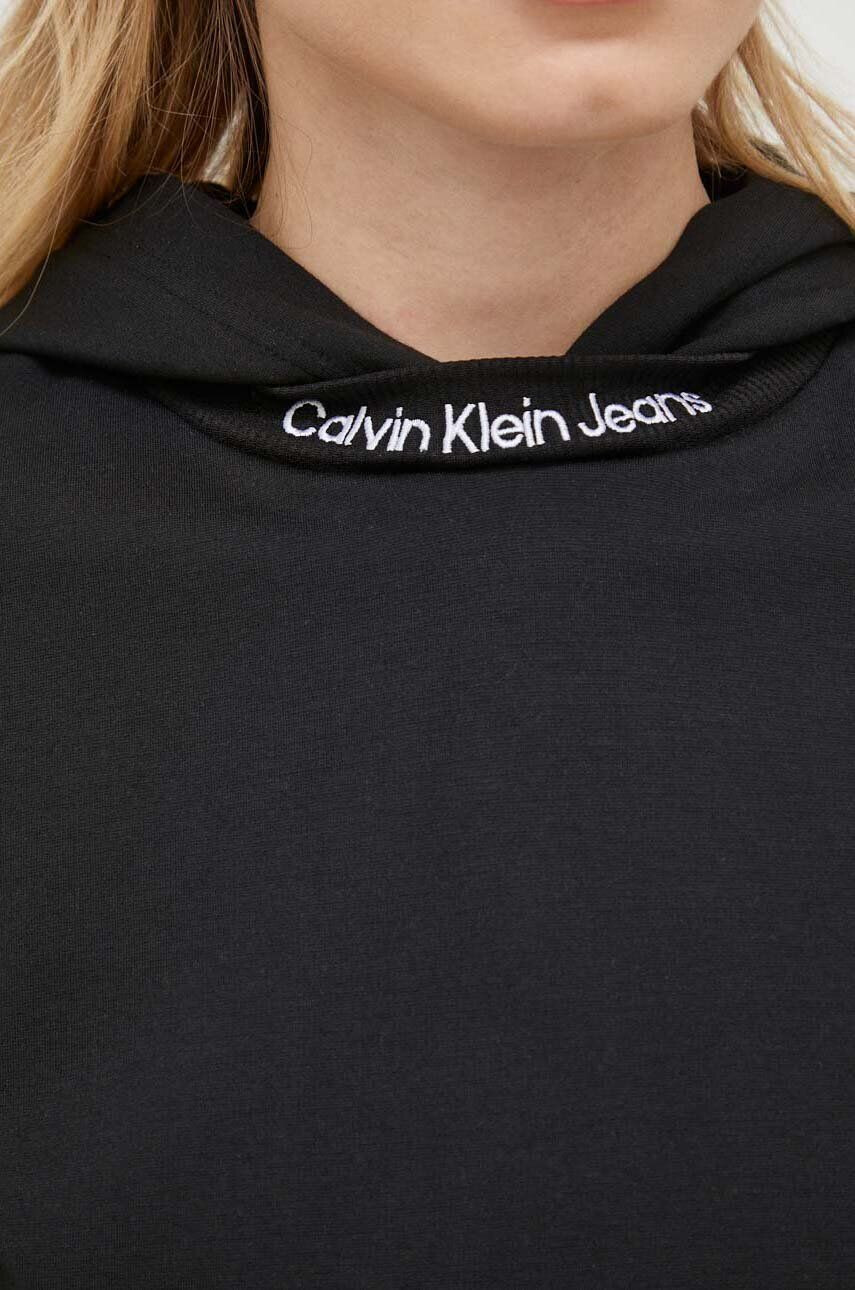 Calvin Klein Jeans Mikina dámska čierna farba s kapucňou s nášivkou - Pepit.sk