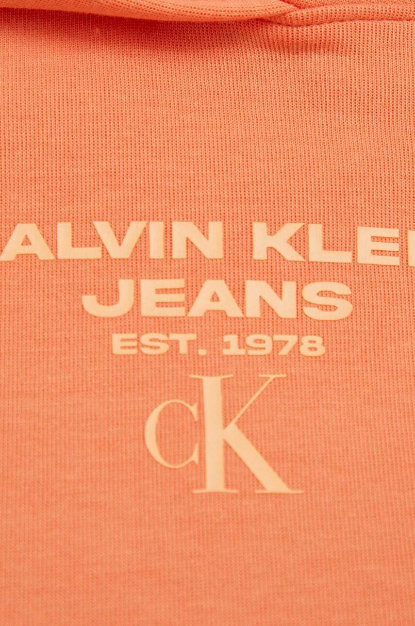 Calvin Klein Jeans Mikina dámska oranžová farba s kapucňou s potlačou - Pepit.sk