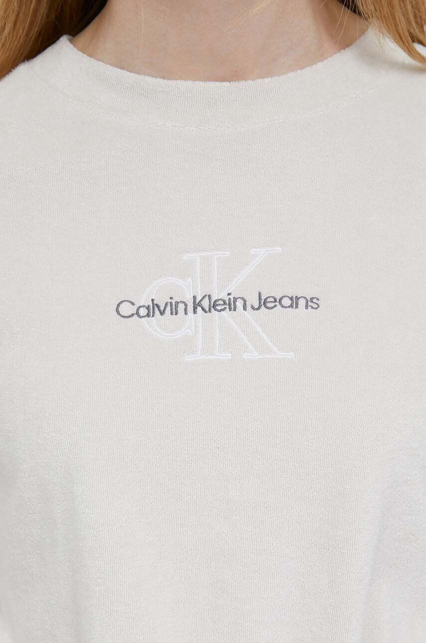 Calvin Klein Jeans Mikina dámska béžová farba jednofarebná - Pepit.sk