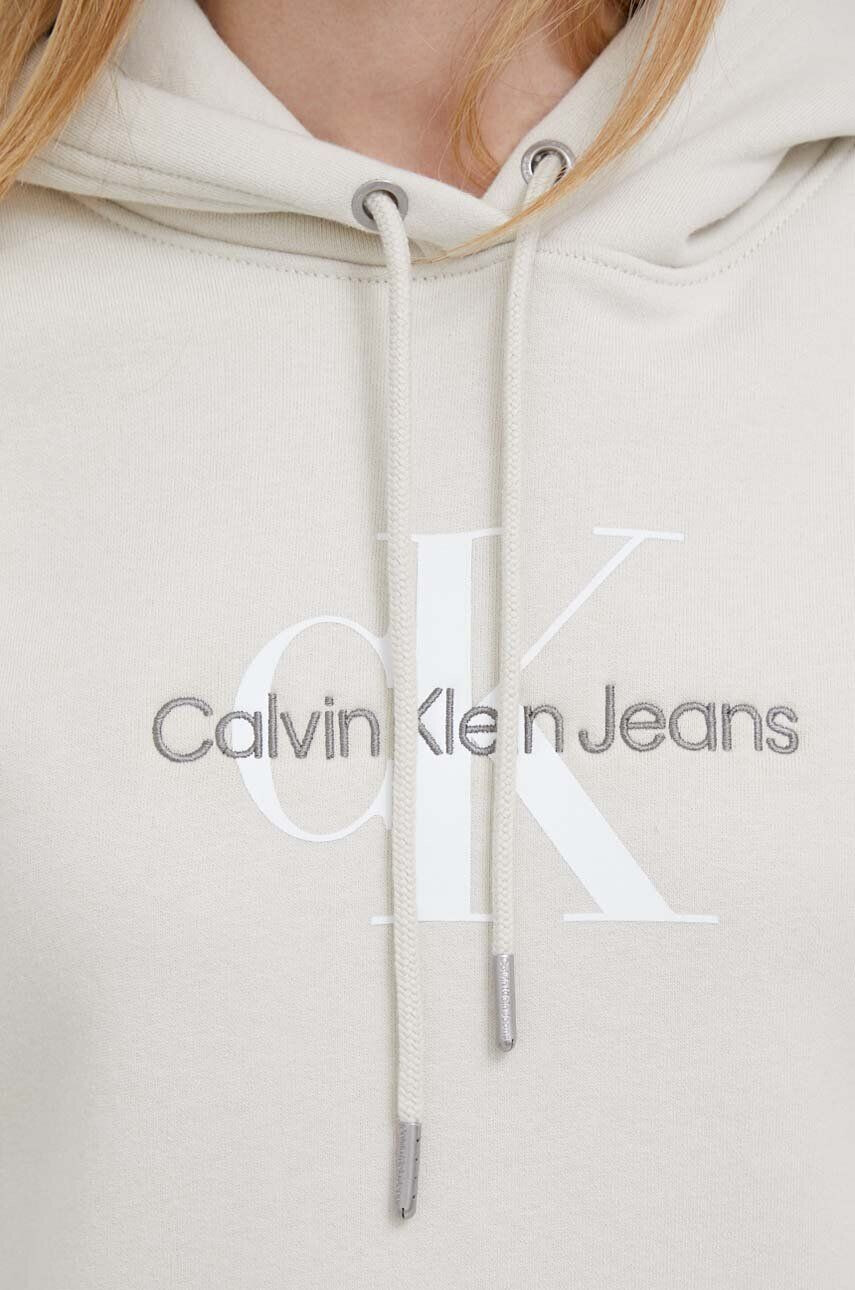 Calvin Klein Jeans Mikina dámska béžová farba s kapucňou s potlačou - Pepit.sk