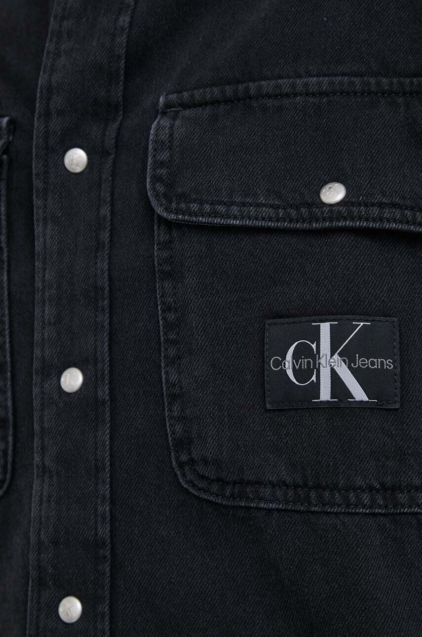 Calvin Klein Jeans Rifľová košeľa dámska čierna farba voľný strih s klasickým golierom - Pepit.sk