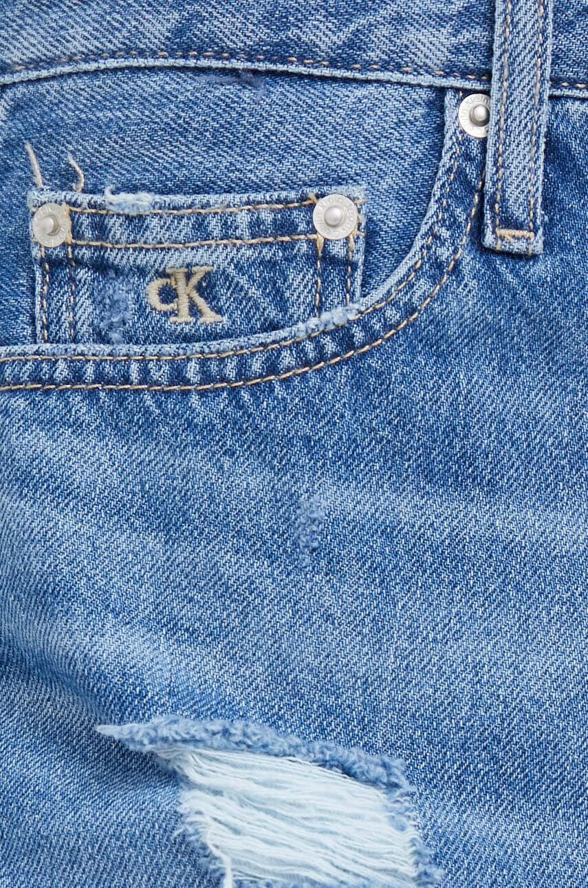 Calvin Klein Jeans Rifľové krátke nohavice dámske jednofarebné vysoký pás - Pepit.sk