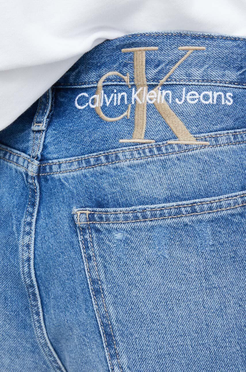 Calvin Klein Jeans Rifľové krátke nohavice dámske jednofarebné vysoký pás - Pepit.sk