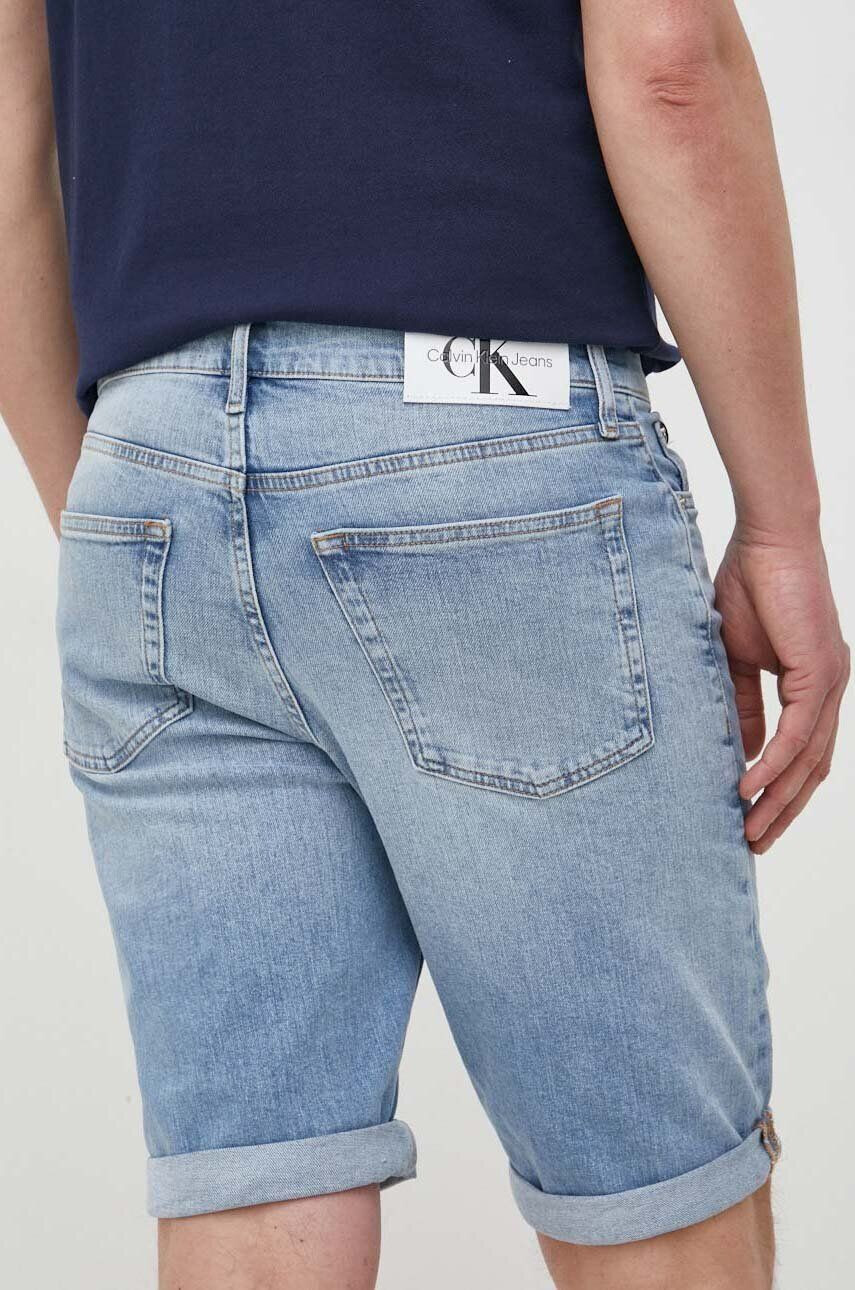 Calvin Klein Jeans Rifľové krátke nohavice dámske jednofarebné vysoký pás - Pepit.sk