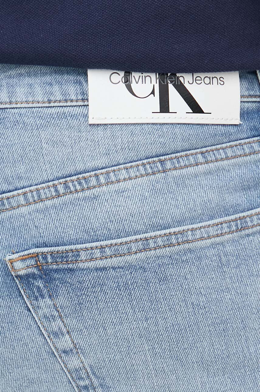 Calvin Klein Jeans Rifľové krátke nohavice dámske jednofarebné vysoký pás - Pepit.sk