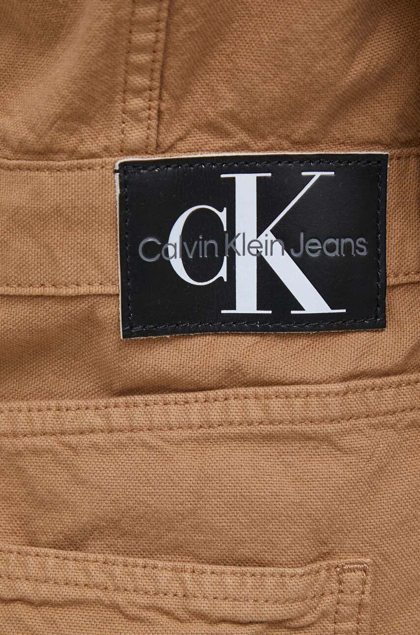 Calvin Klein Jeans Rifľové šaty hnedá farba mini rovný strih - Pepit.sk