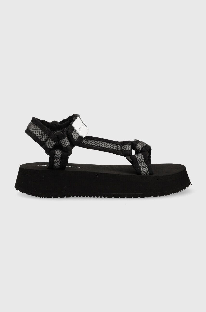 Calvin Klein Jeans Sandále PREFRESATO SANDAL WEBBING XRAY dámske čierna farba na platforme YW0YW00969 - Pepit.sk