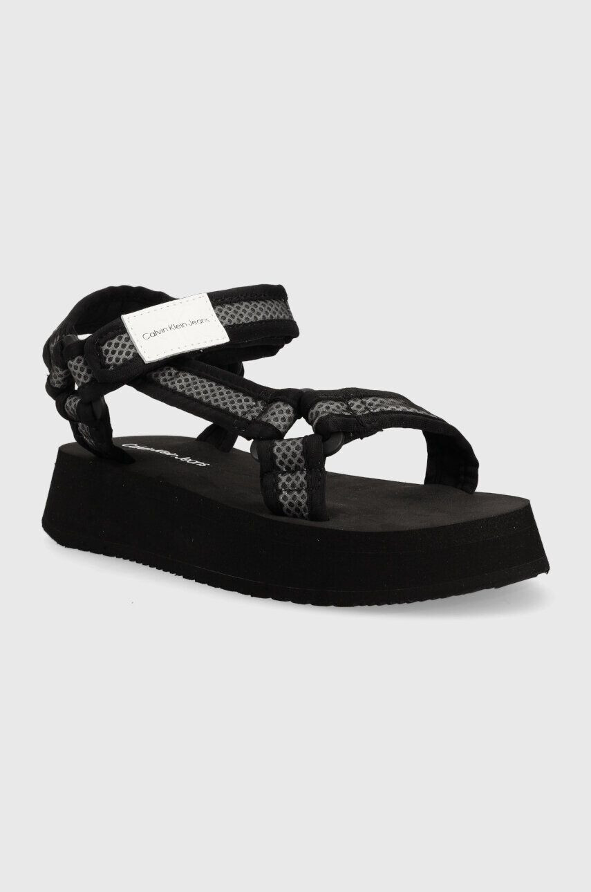 Calvin Klein Jeans Sandále PREFRESATO SANDAL WEBBING XRAY dámske čierna farba na platforme YW0YW00969 - Pepit.sk