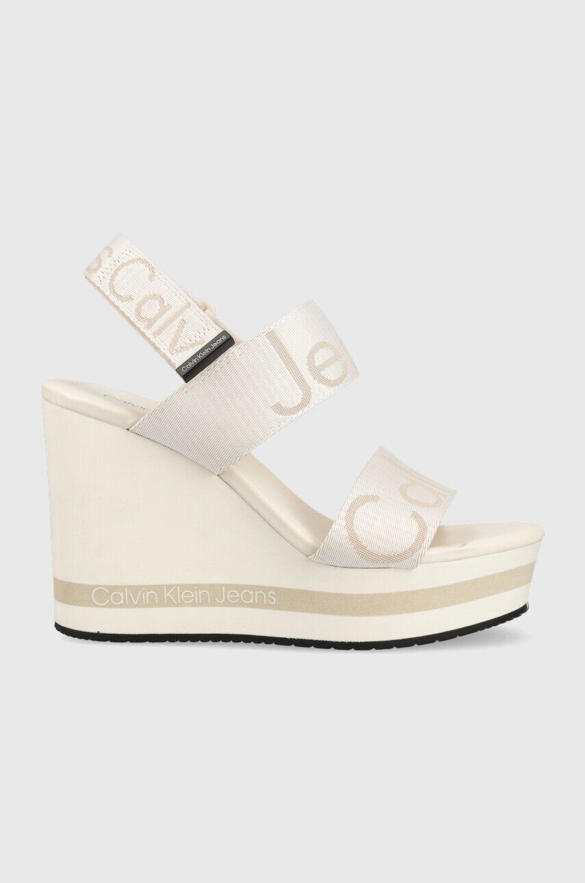 Calvin Klein Jeans Sandále WEDGE SANDAL WEBBING dámske béžová farba na kline YW0YW00959 - Pepit.sk