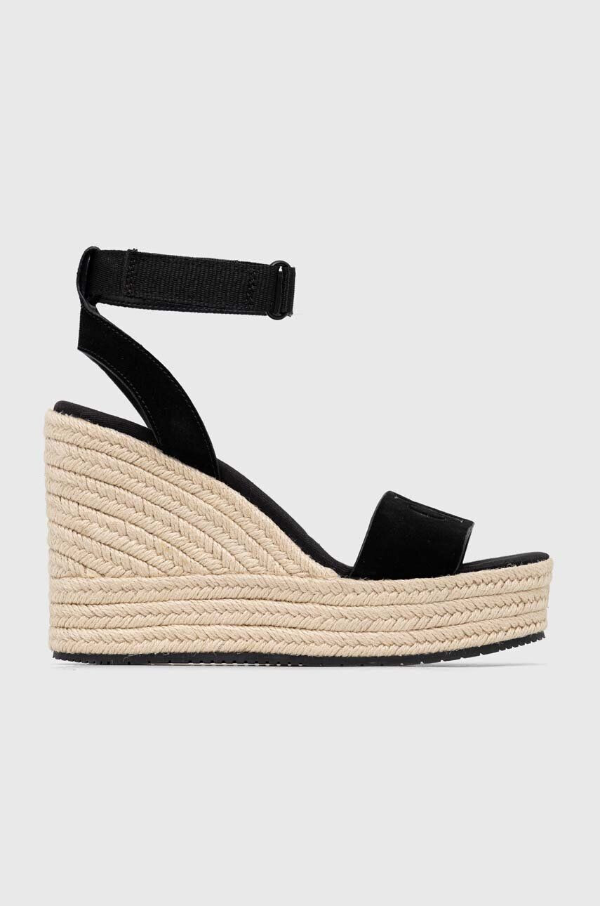 Calvin Klein Jeans Semišové sandále WEDGE SANDAL SU CON dámske čierna farba na platforme YW0YW01026 - Pepit.sk