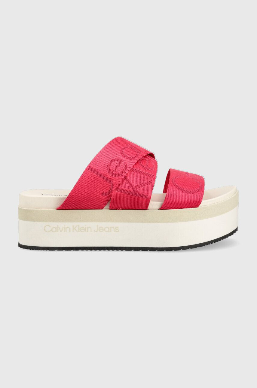 Calvin Klein Jeans Šľapky FLATFORM SANDAL WEBBING dámske ružová farba na platforme YW0YW00966 - Pepit.sk