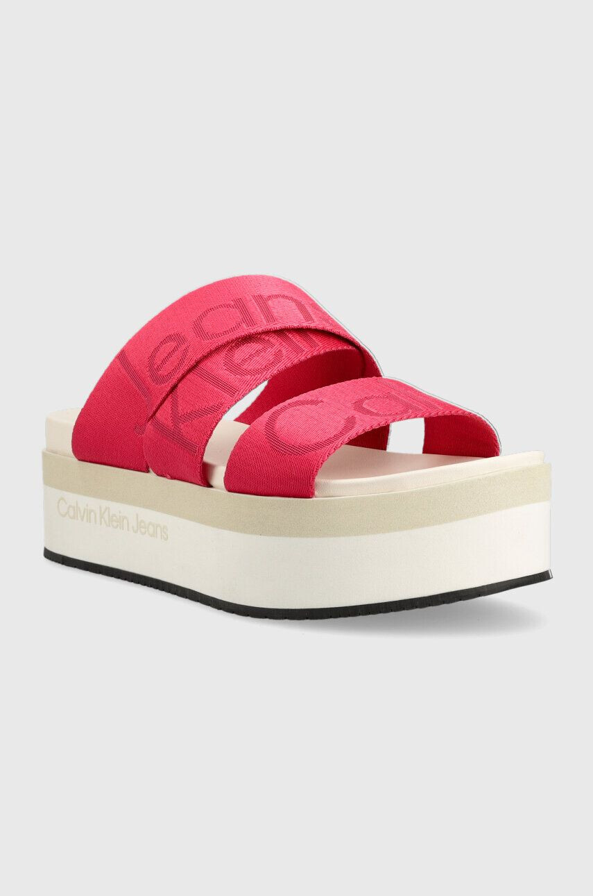 Calvin Klein Jeans Šľapky FLATFORM SANDAL WEBBING dámske ružová farba na platforme YW0YW00966 - Pepit.sk