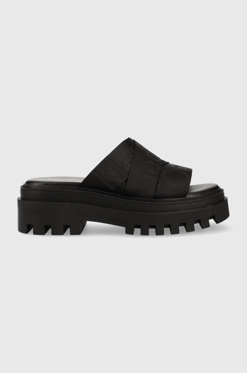 Calvin Klein Jeans Šľapky TOOTHY COMBAT SANDAL WEBBING dámske čierna farba na platforme YW0YW00949 - Pepit.sk