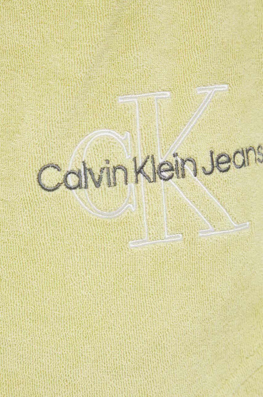 Calvin Klein Jeans Šortky dámske zelená farba s potlačou vysoký pás - Pepit.sk