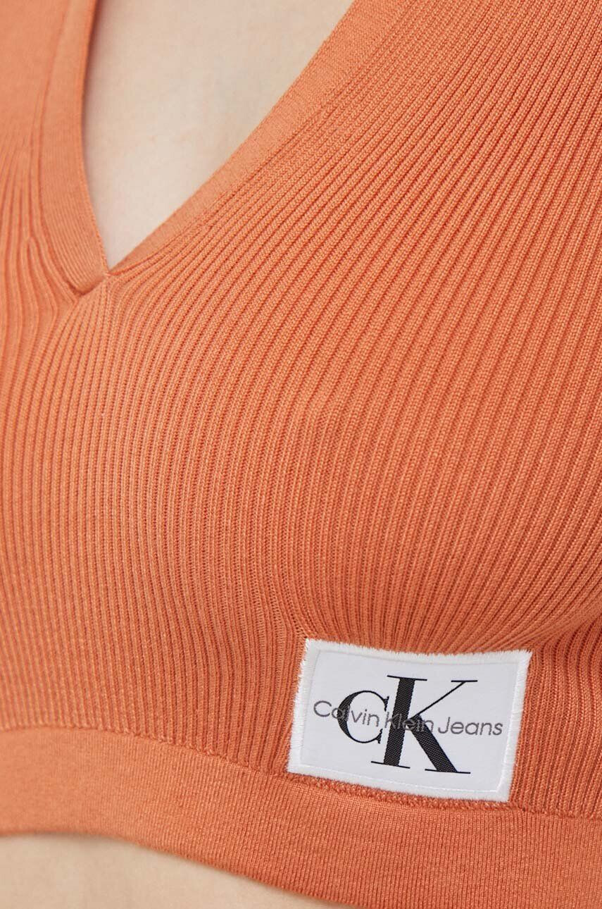 Calvin Klein Jeans Tričko s dlhým rukávom dámsky oranžová farba - Pepit.sk