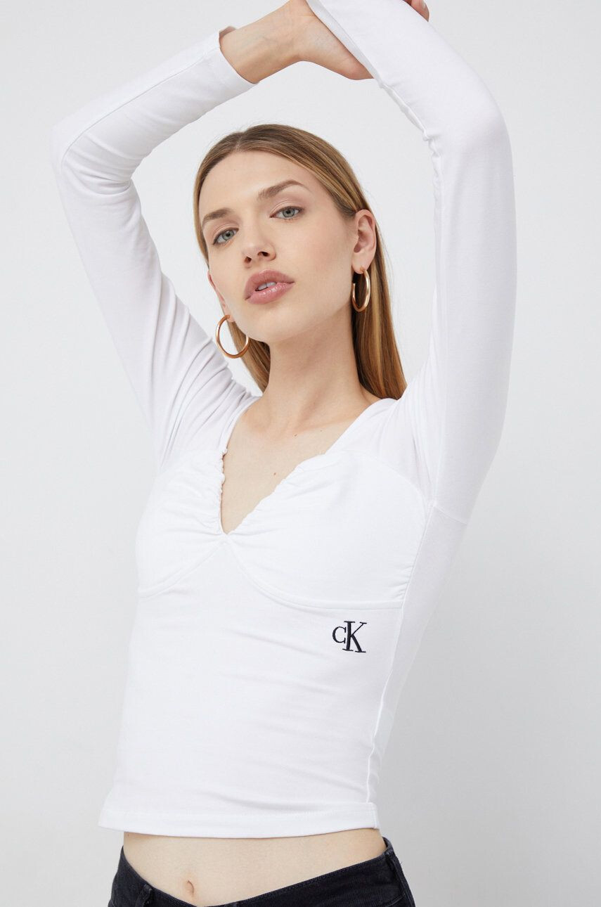 Calvin Klein Jeans Tričko s dlhým rukávom dámska biela farba - Pepit.sk