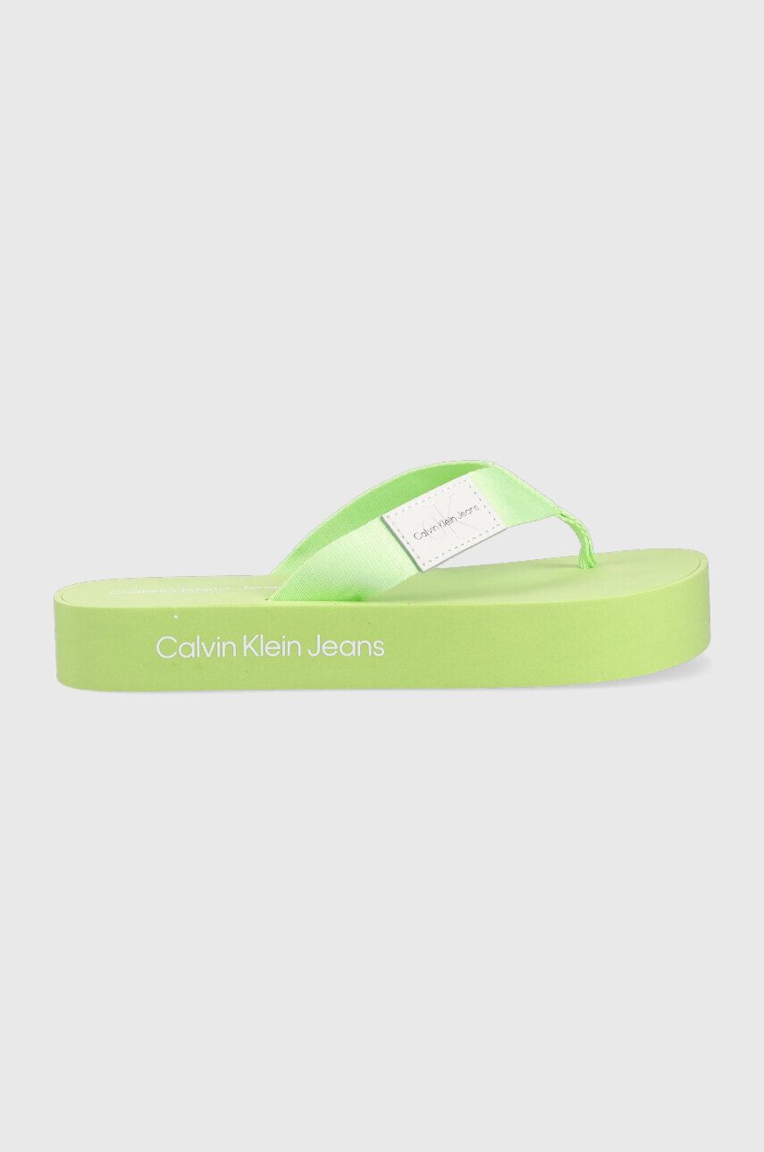 Calvin Klein Jeans Žabky FLATFORM FLIPFLOP dámske zelená farba na platforme YW0YW00993 - Pepit.sk