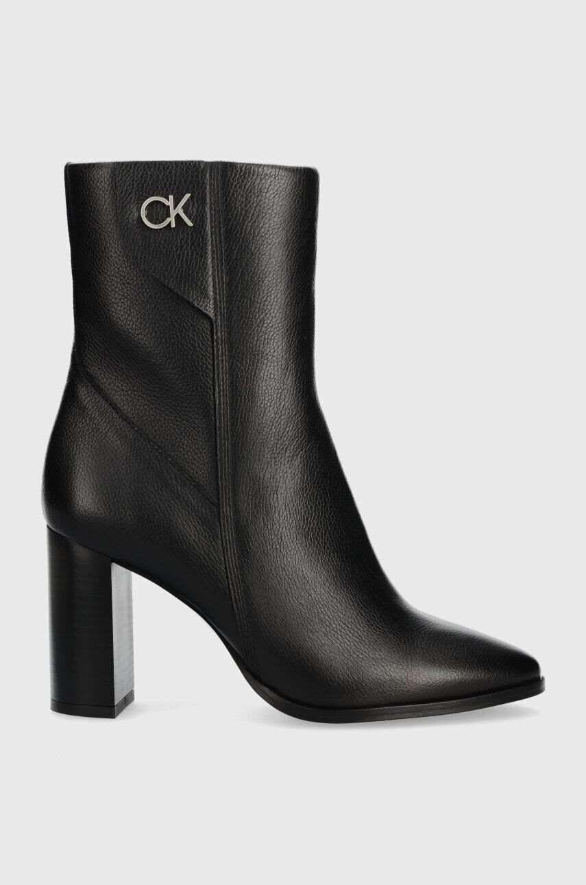 Calvin Klein Kožené členkové topánky CUP HEEL ANKLE BOOT W/HW 80 dámske čierna farba na podpätku HW0HW01750 - Pepit.sk