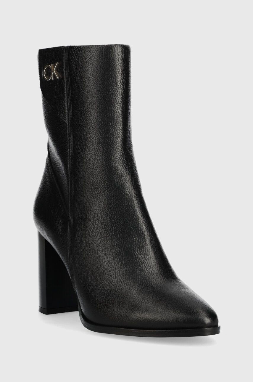 Calvin Klein Kožené členkové topánky CUP HEEL ANKLE BOOT W/HW 80 dámske čierna farba na podpätku HW0HW01750 - Pepit.sk