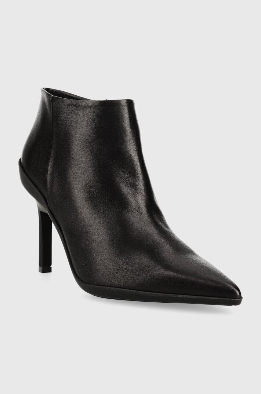 Calvin Klein Kožené členkové topánky WRAP STILETTO ANKLE dámske čierna farba na vysokom podpätku HW0HW01600 - Pepit.sk