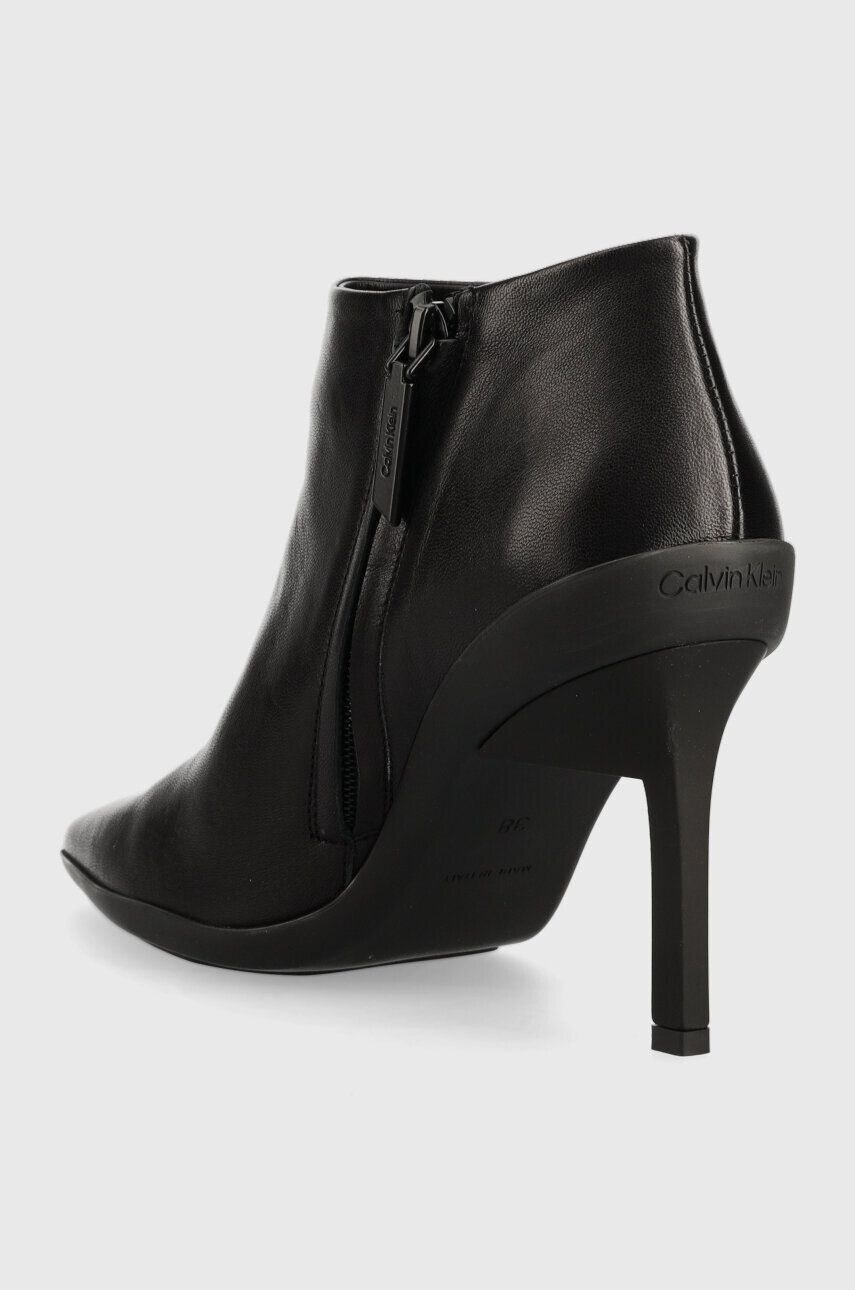 Calvin Klein Kožené členkové topánky WRAP STILETTO ANKLE dámske čierna farba na vysokom podpätku HW0HW01600 - Pepit.sk