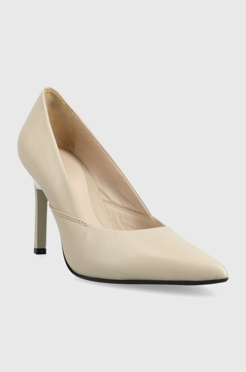 Calvin Klein Kožené ihličky GEO STILETTO PUMP 90 béžová farba HW0HW01769 - Pepit.sk