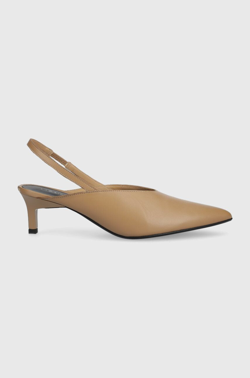 Calvin Klein Kožené ihličky HW0HW01345 GEO STIL SLINGBACK PUMP 50 béžová farba s otvorenou pätou - Pepit.sk