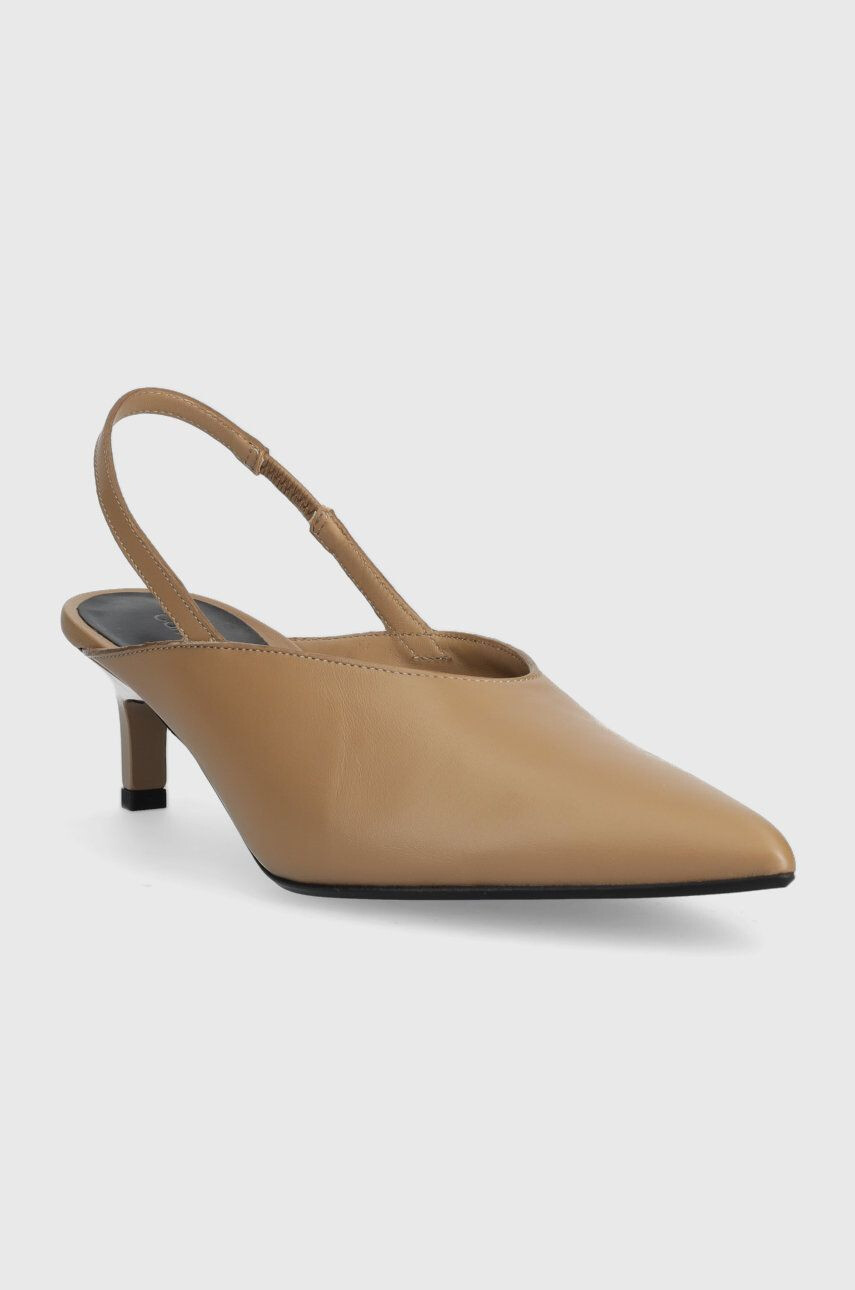 Calvin Klein Kožené ihličky HW0HW01345 GEO STIL SLINGBACK PUMP 50 béžová farba s otvorenou pätou - Pepit.sk