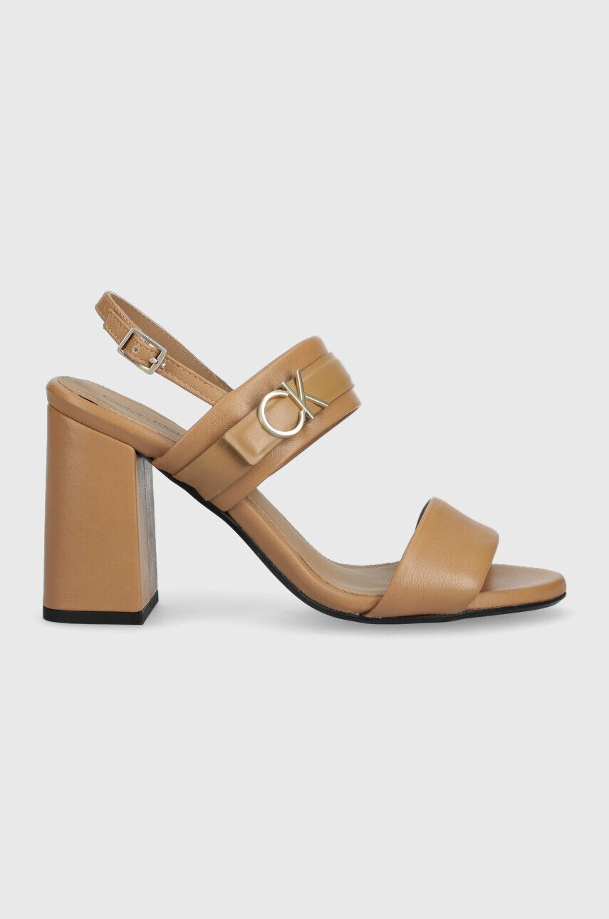 Calvin Klein Kožené sandále BLOCK HL SANDAL 85HH W/HW béžová farba HW0HW01486 - Pepit.sk