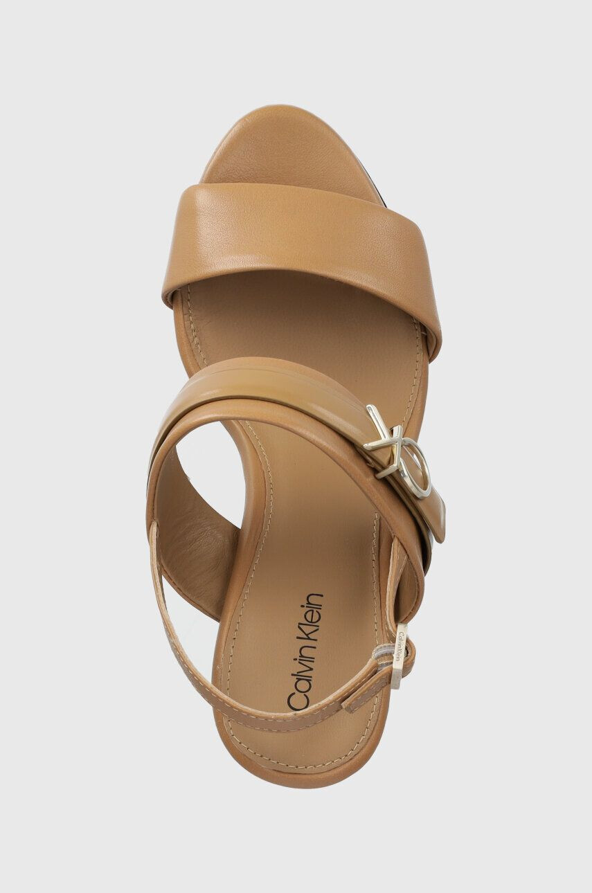 Calvin Klein Kožené sandále BLOCK HL SANDAL 85HH W/HW béžová farba HW0HW01486 - Pepit.sk